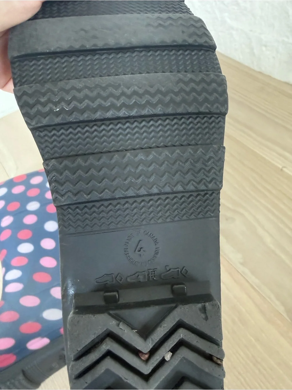 Kamik Navy Rain Boots with Pink & White Polka Dots